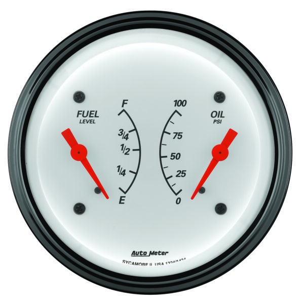 AUTOMETER Gauge, Dual, Fuel & Oilp, 3 3/8", 0°-90°F & 100PSI, Elec, Arctic White - Image 2