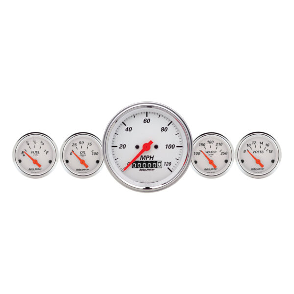 AUTOMETER 5pc Gauge Kit 3 3/8" & 2 1/16", Elec. Speedometer, Arctic White