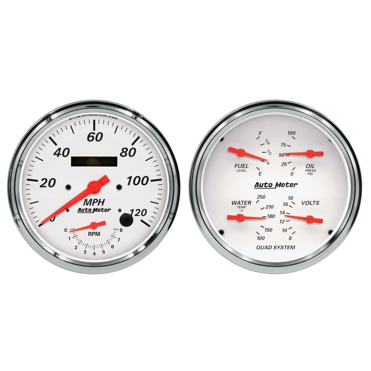 AUTOMETER Gauge Kit, 2 Pc., Quad & Tach/Speedo, 5", Arctic White