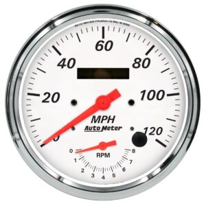 AUTOMETER Gauge, Tach/Speedo, 5", 120MPH & 8K RPM, Elec. Program., Arctic White
