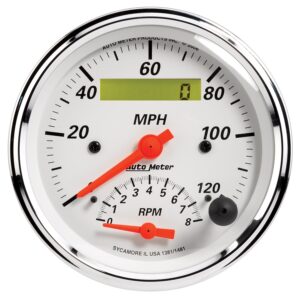 AUTOMETER Tacho/Speedo Gauge 3 3/8", 120MPH & 8K RPM, Elec. Program., Arctic White