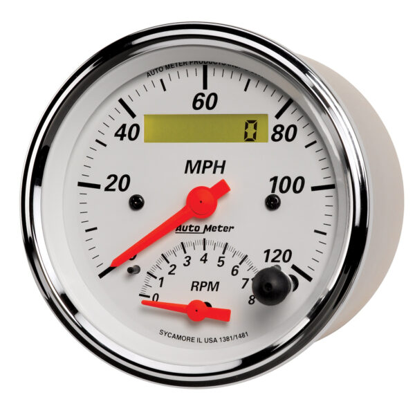 AUTOMETER Tacho/Speedo Gauge 3 3/8", 120MPH & 8K RPM, Elec. Program., Arctic White - Image 2