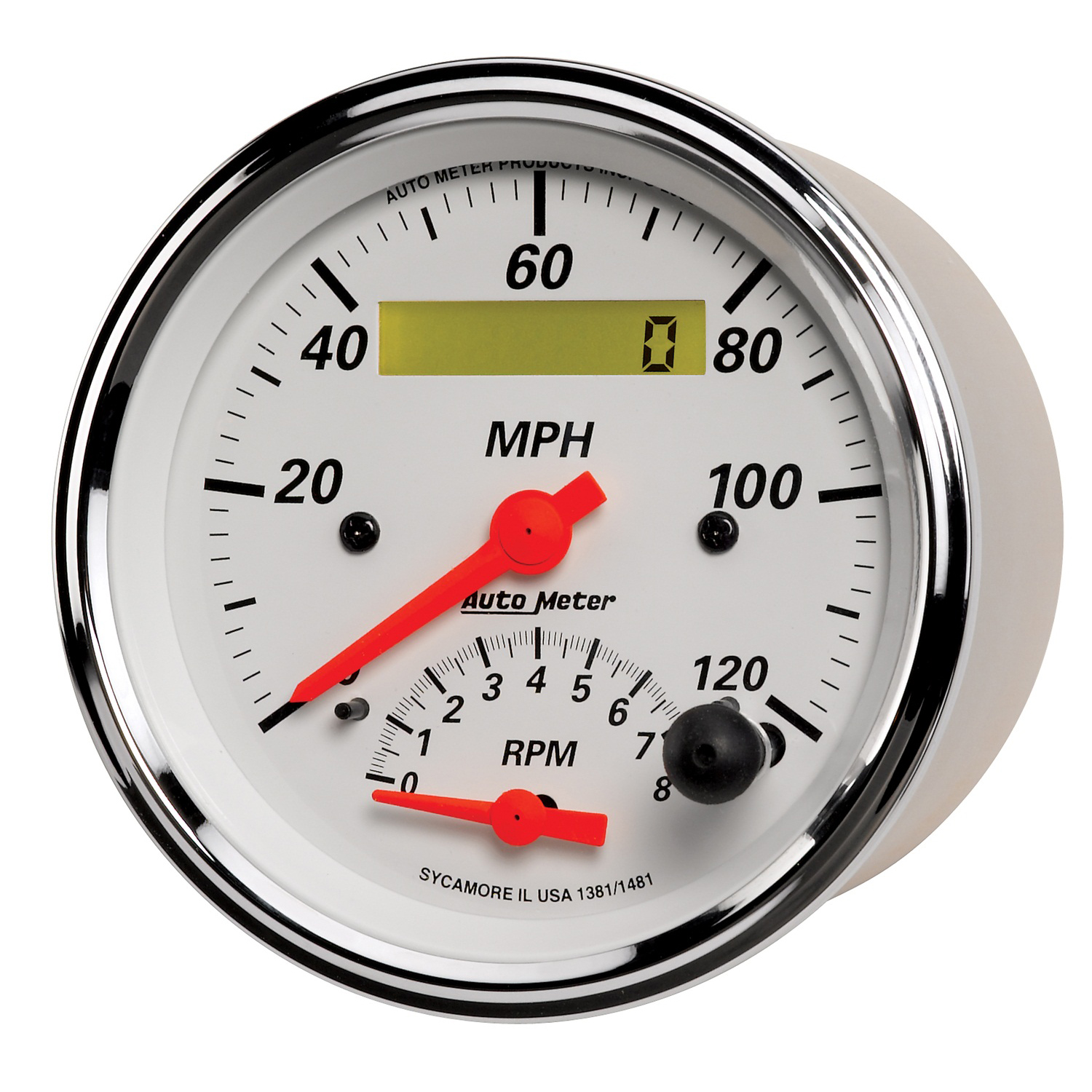 AUTOMETER Tacho/Speedo Gauge 3 3/8", 120MPH & 8K RPM, Elec. Program., Arctic White - Image 2