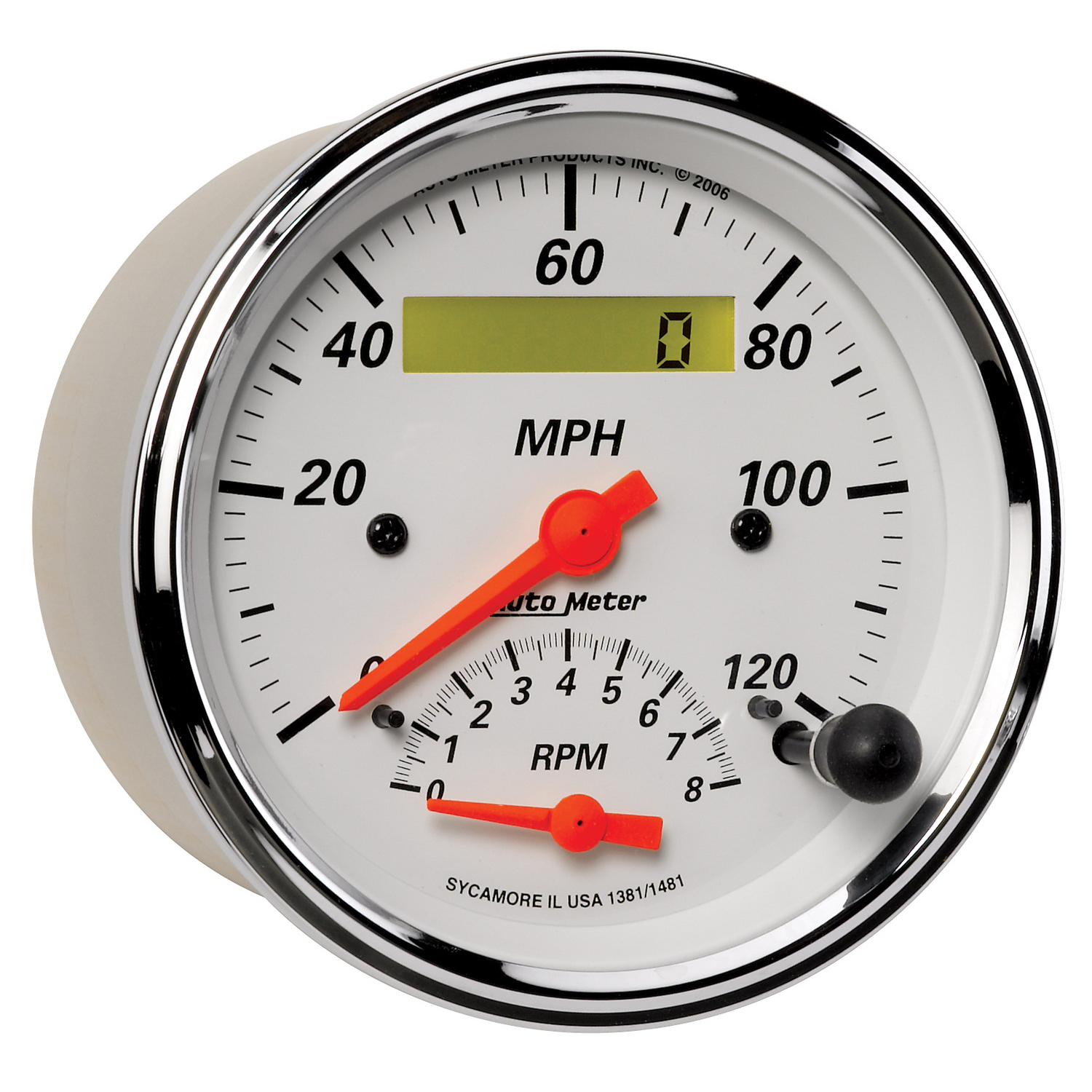 AUTOMETER Tacho/Speedo Gauge 3 3/8", 120MPH & 8K RPM, Elec. Program., Arctic White - Image 3