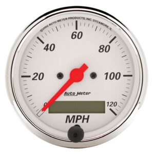 AUTOMETER 3 1/8" Electric Programmable Speedometer Gauge, 120 MPH LCD Odo Arctic White