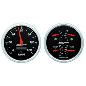 AUTOMETER 2pc Gauge Kit Quad & Speedometer, 5", Designer Black