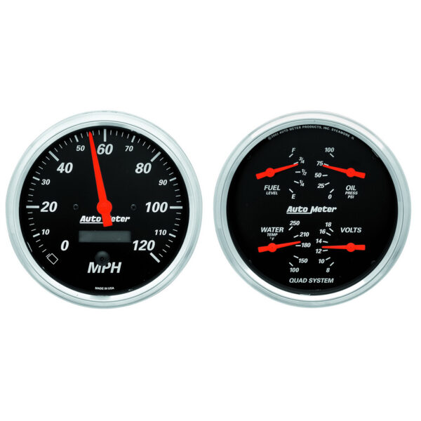 AUTOMETER 2pc Gauge Kit Quad & Speedometer, 5", Designer Black
