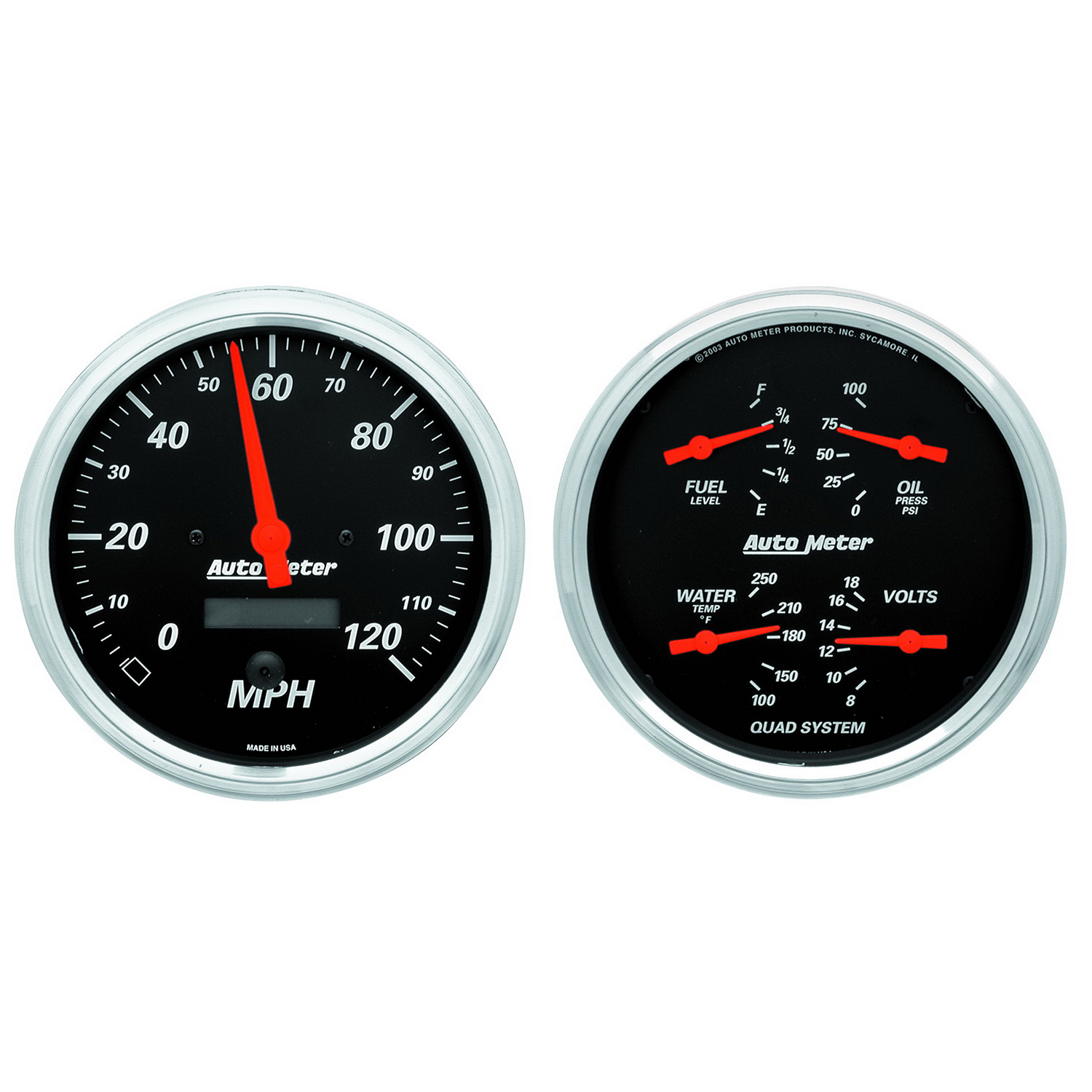 AUTOMETER 2pc Gauge Kit Quad & Speedometer, 5", Designer Black