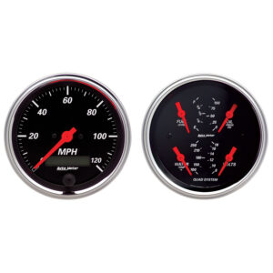 AUTOMETER 2pc Gauge Kit Quad & Speedometer, 3 3/8", Designer Black