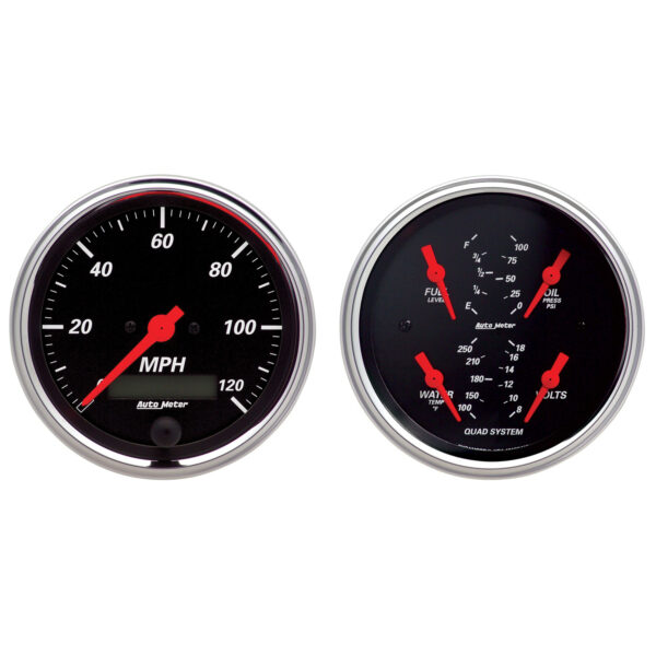 AUTOMETER 2pc Gauge Kit Quad & Speedometer, 3 3/8", Designer Black