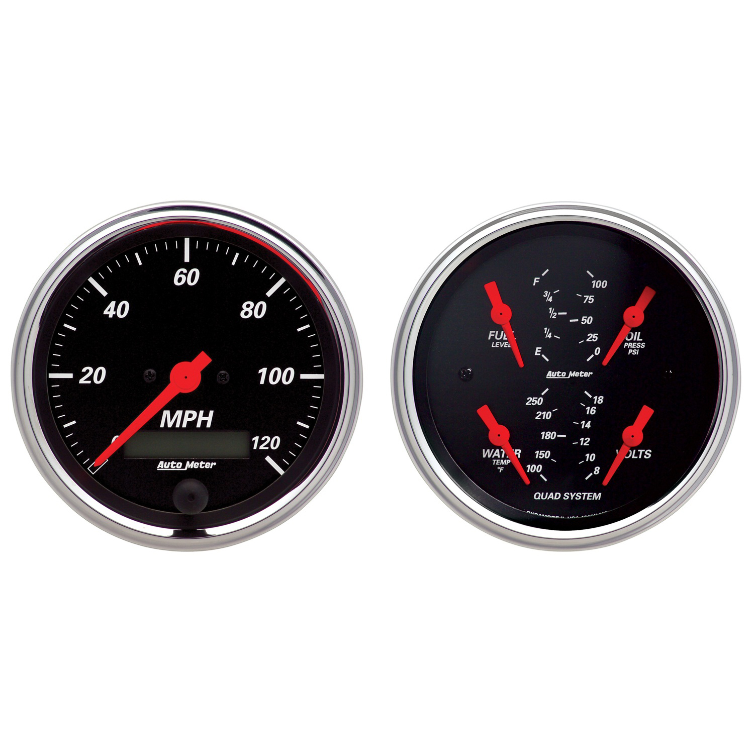 AUTOMETER 2pc Gauge Kit Quad & Speedometer, 3 3/8", Designer Black