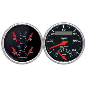 AUTOMETER 2pc Gauge Kit Quad & Tach/Speedo, 3 3/8", Designer Black