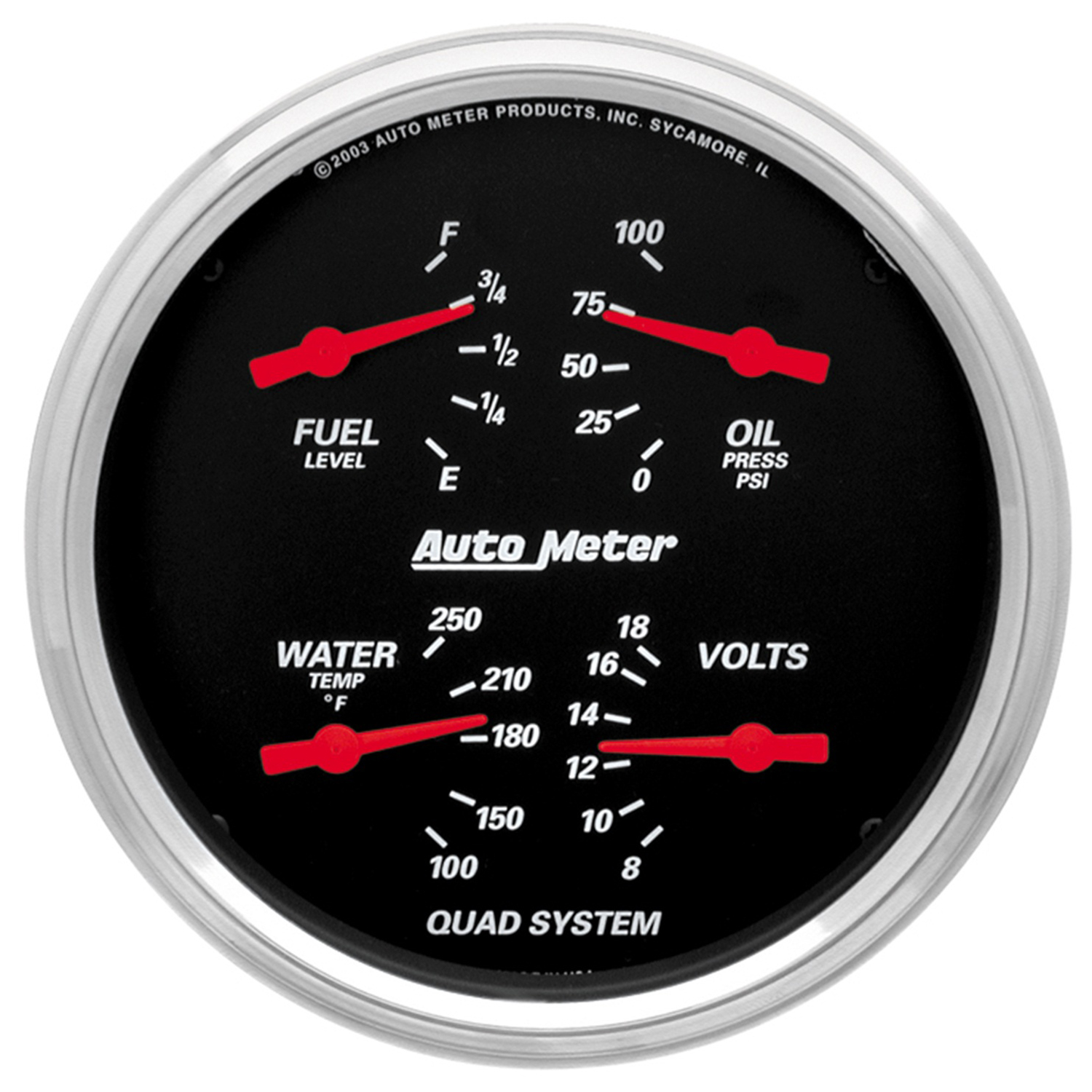 AUTOMETER Gauge, Quad, 5", 240°-33°F, Elec, Designer Black