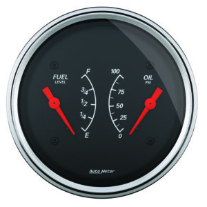 AUTOMETER Gauge, Dual, Fuel & Oilp, 3 3/8", 240°-33°F & 100PSI, Elec, Designer Black