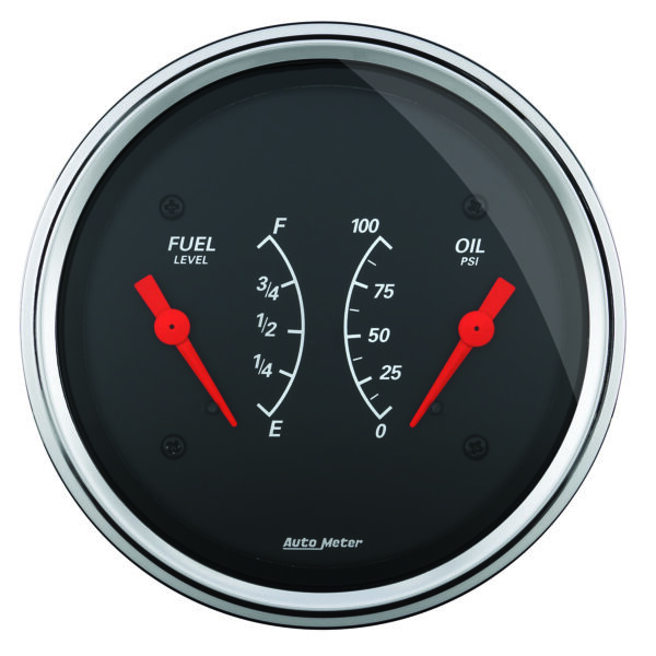 AUTOMETER Gauge, Dual, Fuel & Oilp, 3 3/8", 240°-33°F & 100PSI, Elec, Designer Black