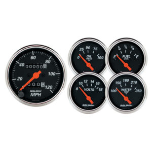 AUTOMETER 5pc Gauge Kit 3 1/8" & 2 1/16", Mech. Speedometer, Designer Black