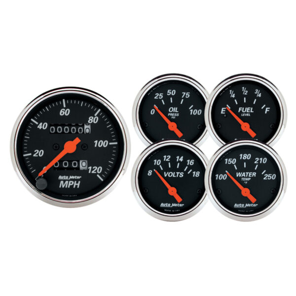 AUTOMETER 5pc Gauge Kit 3 1/8" & 2 1/16", Mech. Speedometer, Designer Black