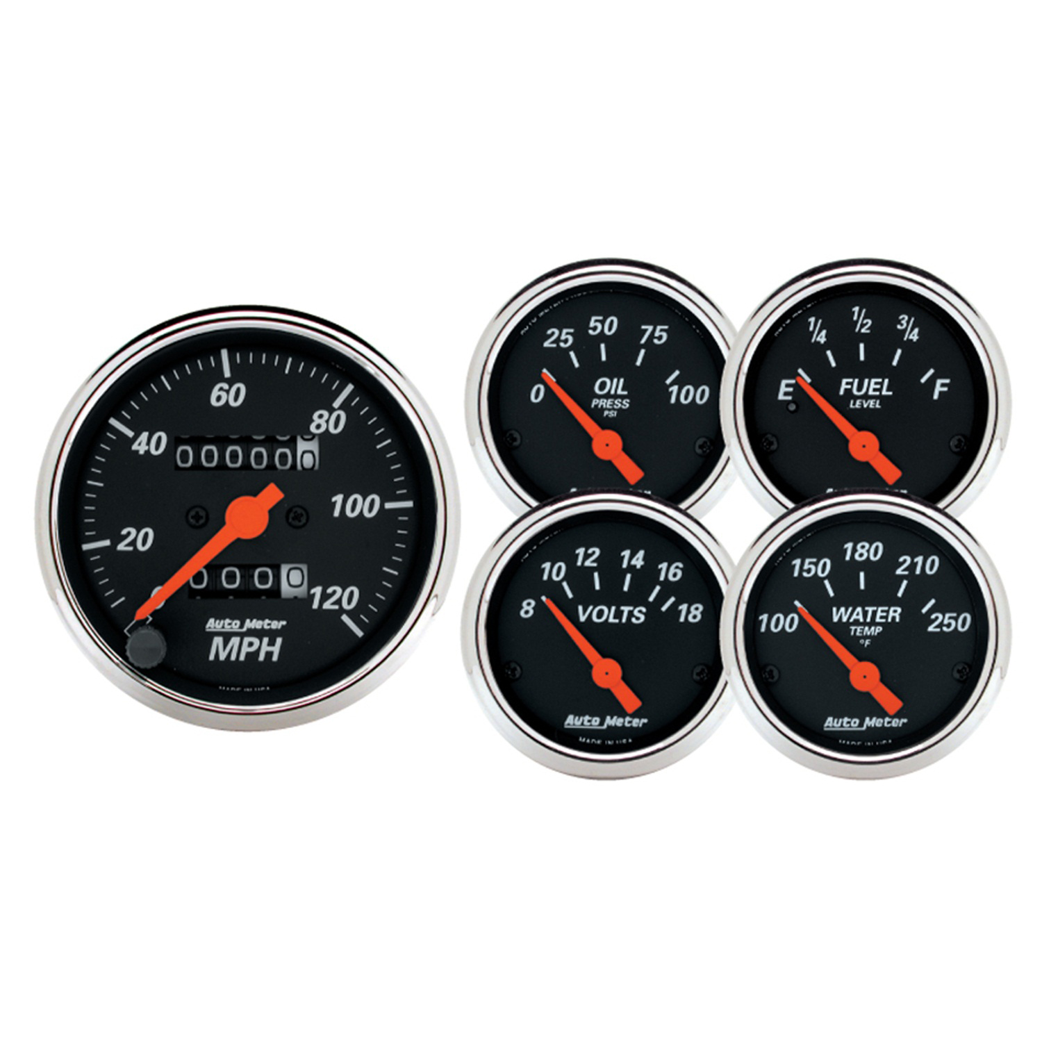 AUTOMETER 5pc Gauge Kit 3 1/8" & 2 1/16", Mech. Speedometer, Designer Black