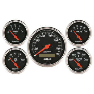 AUTOMETER 5pc Gauge Kit 3 1/8" & 2 1/16", Elec. KM/H Speedometer, Designer Black