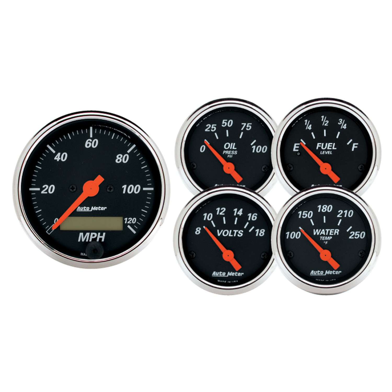 AUTOMETER 5pc Gauge Kit 3 1/8" & 2 1/16", Elec. Speedometer, Designer Black