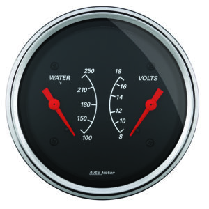 AUTOMETER Gauge, Dual, Wtmp & Volt, 3 3/8", 250°f & 18V, Elec, Designer Black