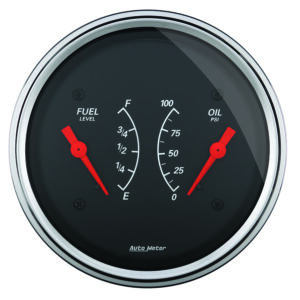 AUTOMETER Gauge, Dual, Fuel & Oilp, 3 3/8", 0°-90°F & 100PSI, Elec, Designer Black