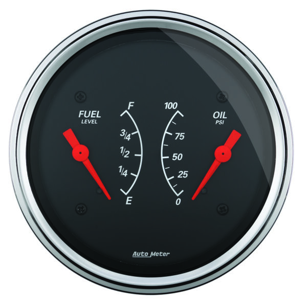 AUTOMETER Gauge, Dual, Fuel & Oilp, 3 3/8", 0°-90°F & 100PSI, Elec, Designer Black