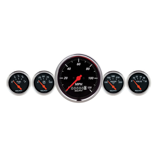 AUTOMETER 5pc Gauge Kit 3 3/8" & 2 1/16", Elec. Speedometer, Designer Black