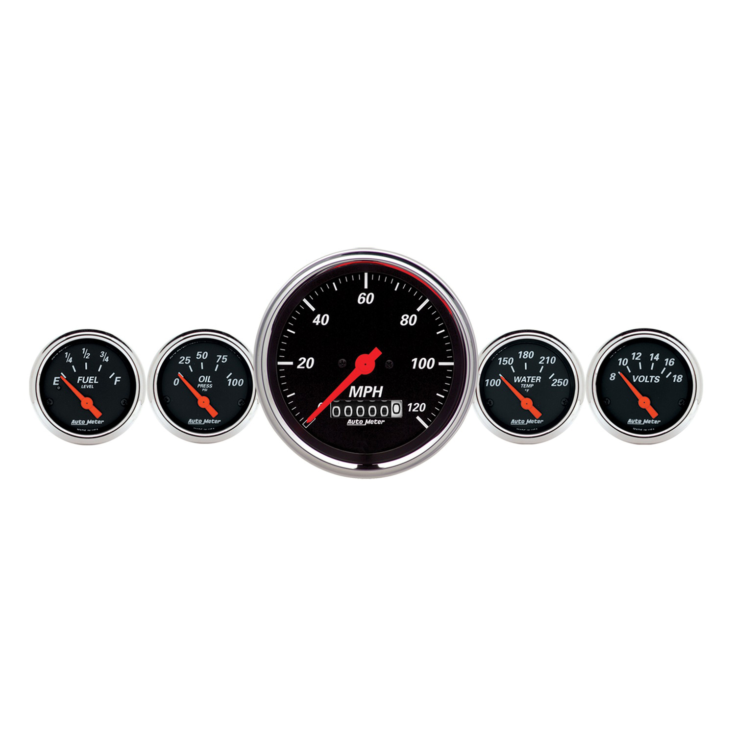 AUTOMETER 5pc Gauge Kit 3 3/8" & 2 1/16", Elec. Speedometer, Designer Black