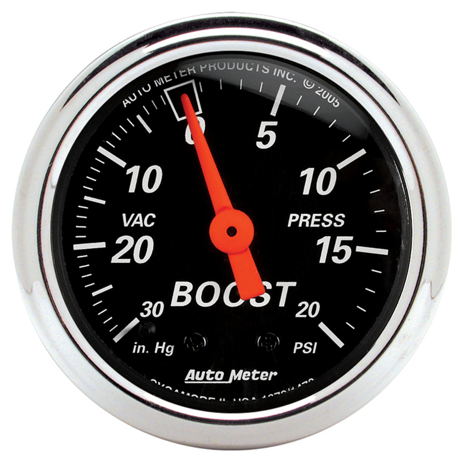 AUTOMETER 2 1/16" Mechanical Boost / Vacuum Gauge , 30 IN HG, 20 PSI, Designer Black