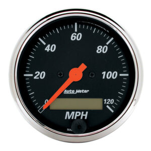 AUTOMETER Gauge, Speedo., 3 1/8", 120MPH, Elec. Prog. W/ LCD Odo, Designer Black