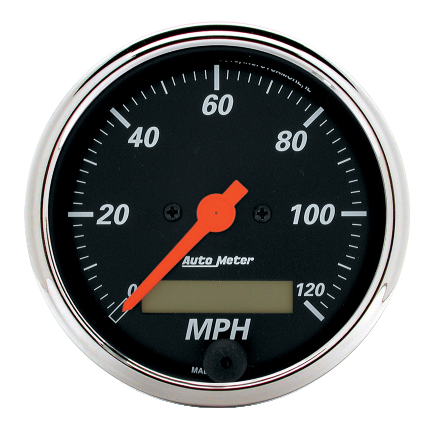 AUTOMETER Gauge, Speedo., 3 1/8", 120MPH, Elec. Prog. W/ LCD Odo, Designer Black