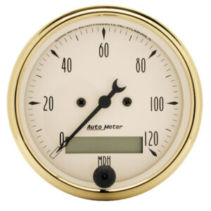 AUTOMETER Speedometer Gauge 3 1/8", 120MPH, Elec. Prog. W/ LCD Odo, Golden Oldies