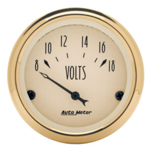 AUTOMETER Voltmeter Gauge 2 1/16", 18V, Elec, Golden Oldies