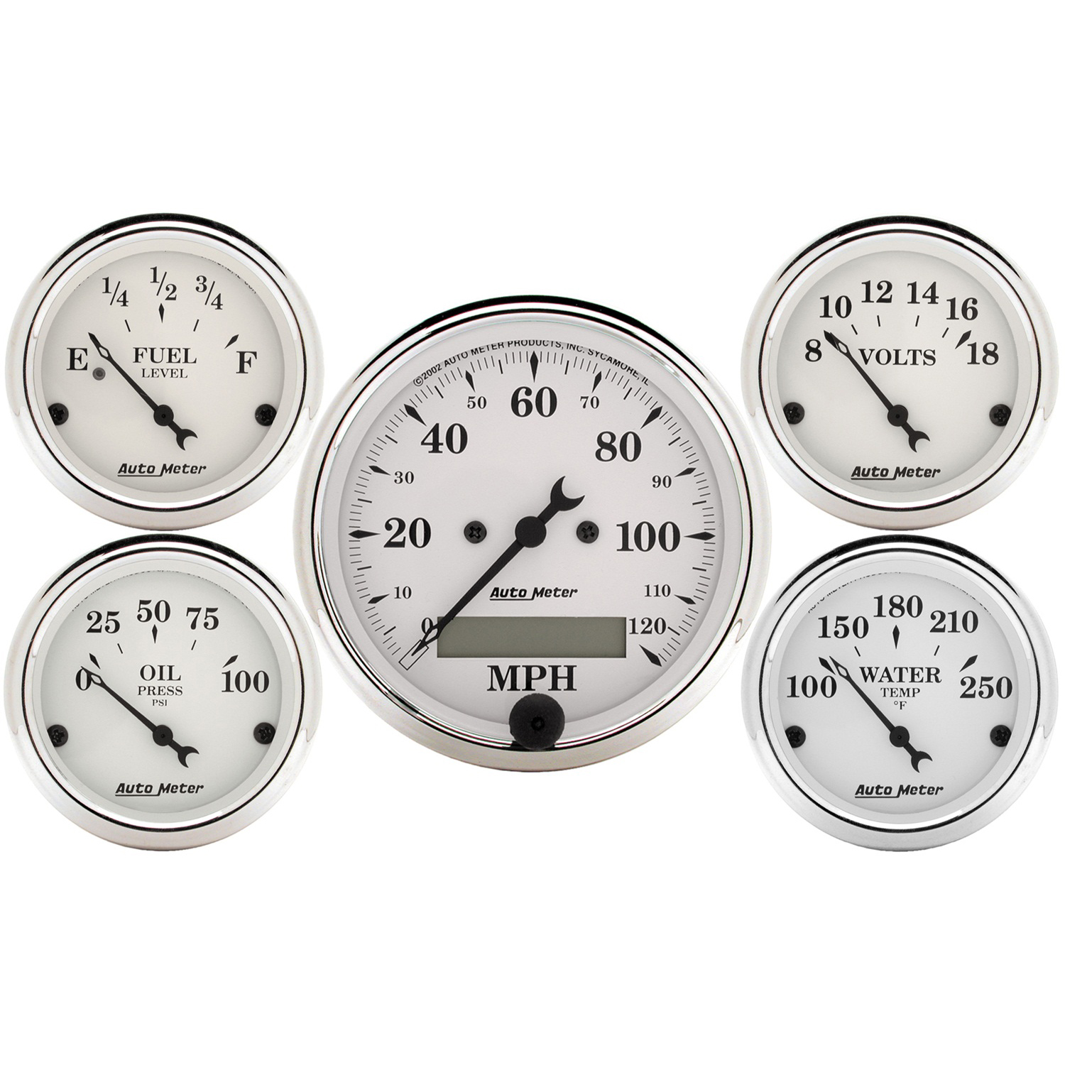 AUTOMETER 5pc Gauge Kit 3 1/8" & 2 1/16", Elec. Speedometer, Old Tyme White
