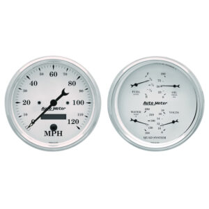 AUTOMETER 2pc Gauge Kit Quad & Speedometer, 5", Old Tyme White