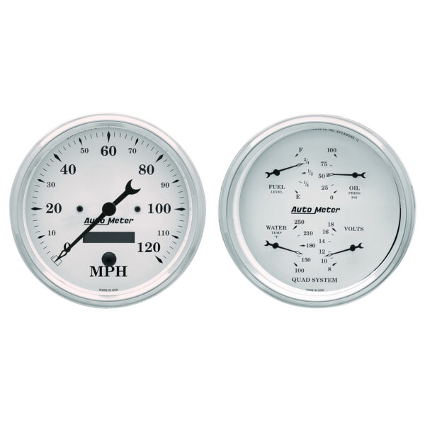 AUTOMETER 2pc Gauge Kit Quad & Speedometer, 5", Old Tyme White