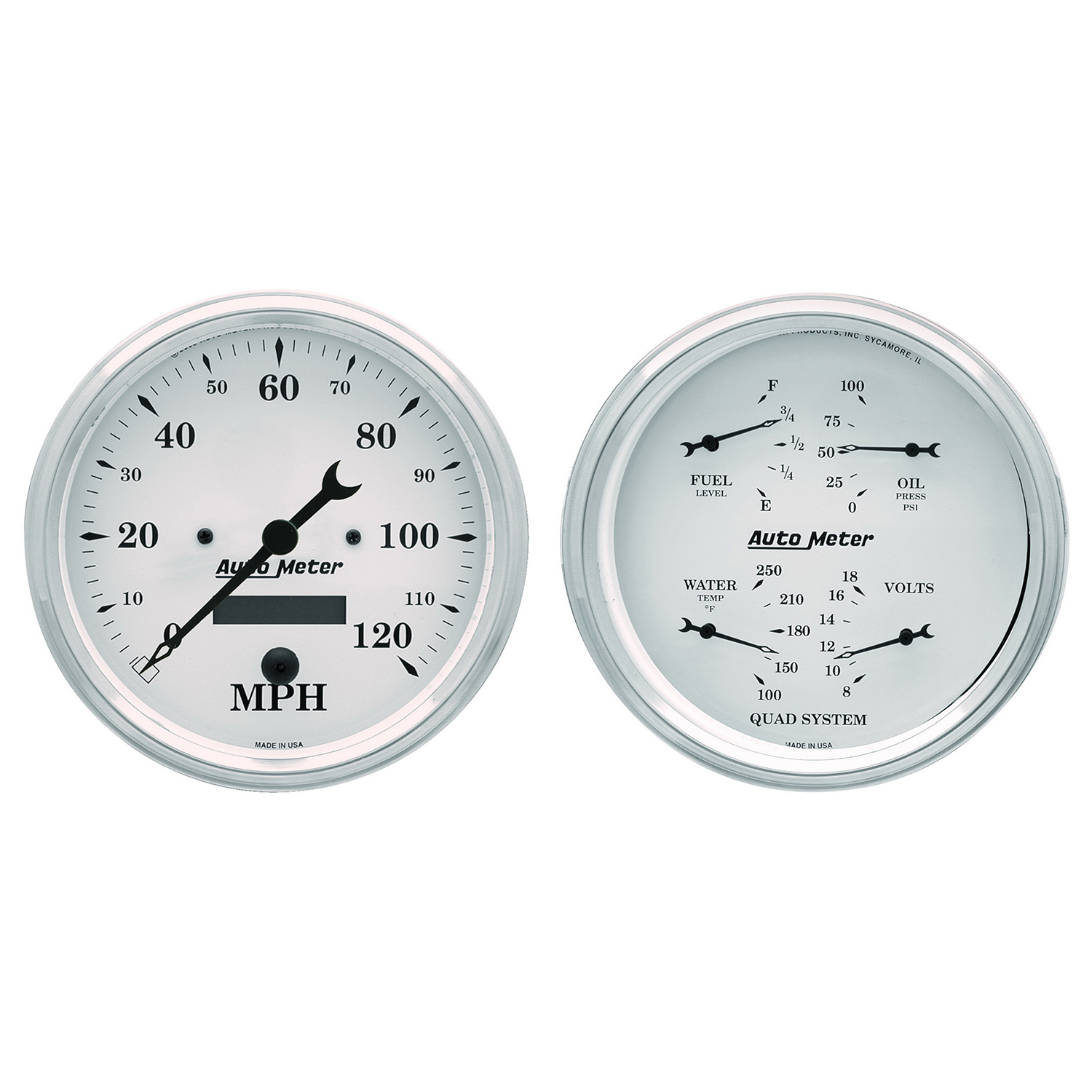 AUTOMETER 2pc Gauge Kit Quad & Speedometer, 5", Old Tyme White