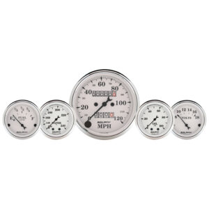 AUTOMETER 5pc Gauge Kit 3 1/8" & 2 1/16", Mech. Speedo., Wtmp & Oilp, Old Tyme White