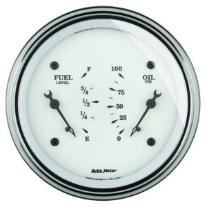 AUTOMETER Gauge, Dual, Fuel & Oilp, 3 3/8", 240°-33°F & 100PSI, Elec, Old Tyme White