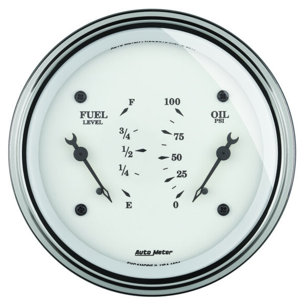 AUTOMETER Gauge, Dual, Fuel & Oilp, 3 3/8", 240°-33°F & 100PSI, Elec, Old Tyme White