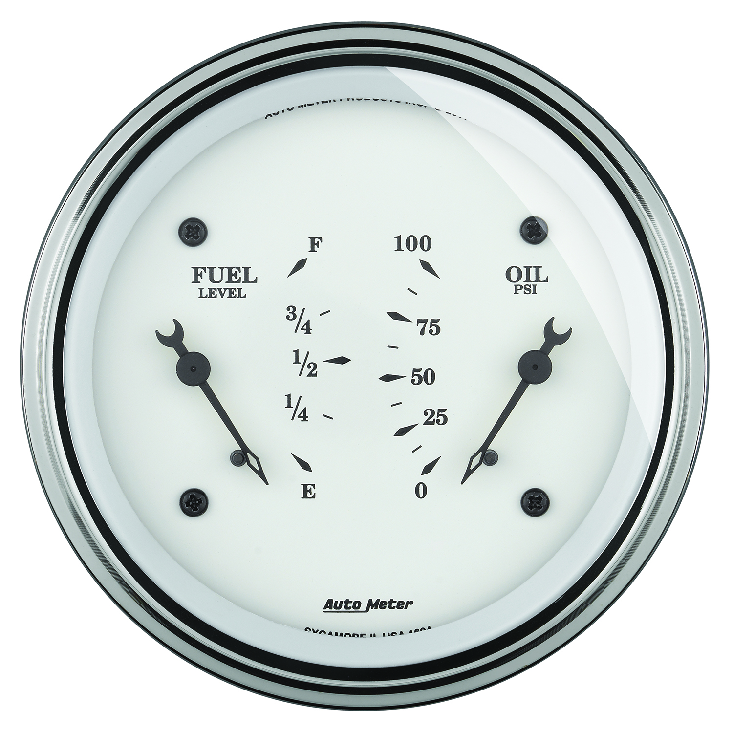 AUTOMETER Gauge, Dual, Fuel & Oilp, 3 3/8", 240°-33°F & 100PSI, Elec, Old Tyme White