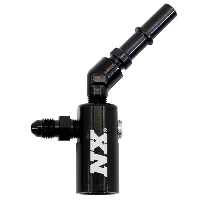 NITROUS EXPRESS 3/8-10mm Late Model Billet Fuel Line Adapter, 45 Degree