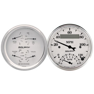 AUTOMETER 2pc Gauge Kit Quad & Tach/Speedo, 3 3/8", Old Tyme White