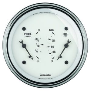 AUTOMETER Gauge, Dual, Fuel & Oilp, 3 3/8", 0°-90°F & 100PSI, Elec, Old Tyme White