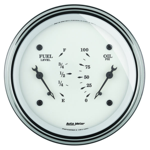 AUTOMETER Gauge, Dual, Fuel & Oilp, 3 3/8", 0°-90°F & 100PSI, Elec, Old Tyme White