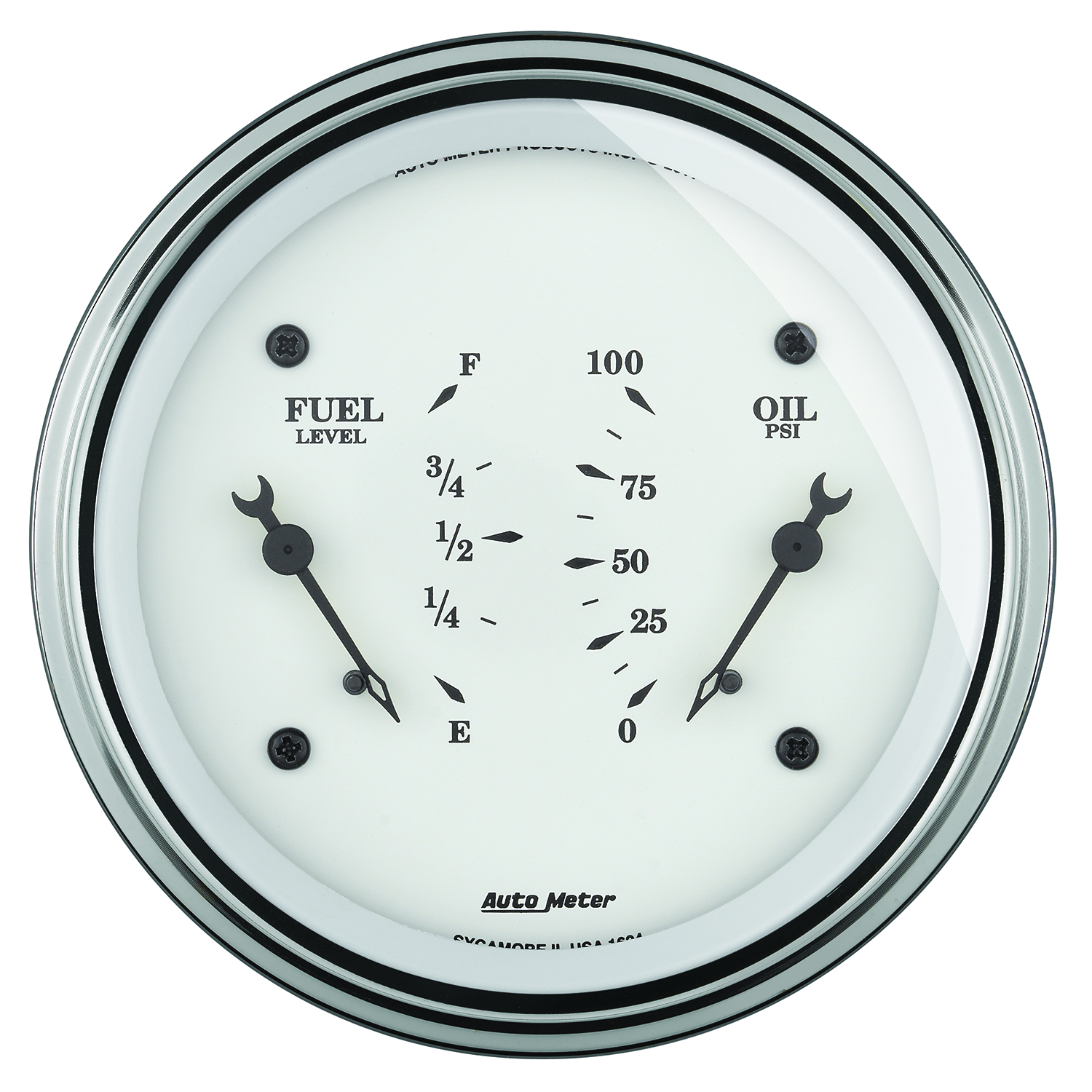 AUTOMETER Gauge, Dual, Fuel & Oilp, 3 3/8", 0°-90°F & 100PSI, Elec, Old Tyme White
