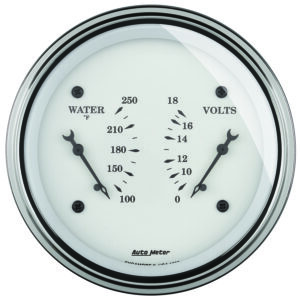 AUTOMETER Gauge, Dual, Wtmp & Volt, 3 3/8", 250°f & 18V, Elec, Old Tyme White