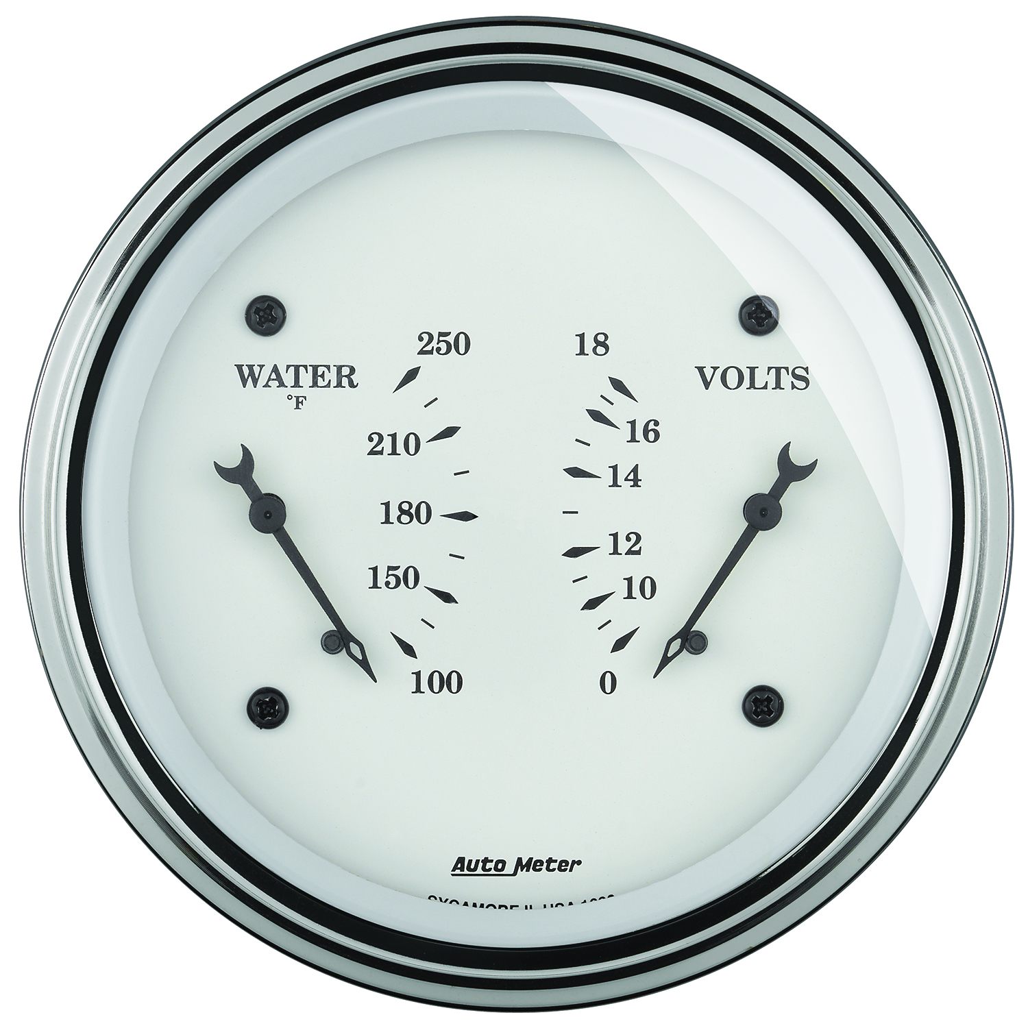 AUTOMETER Gauge, Dual, Wtmp & Volt, 3 3/8", 250&deg;f & 18V, Elec, Old Tyme White