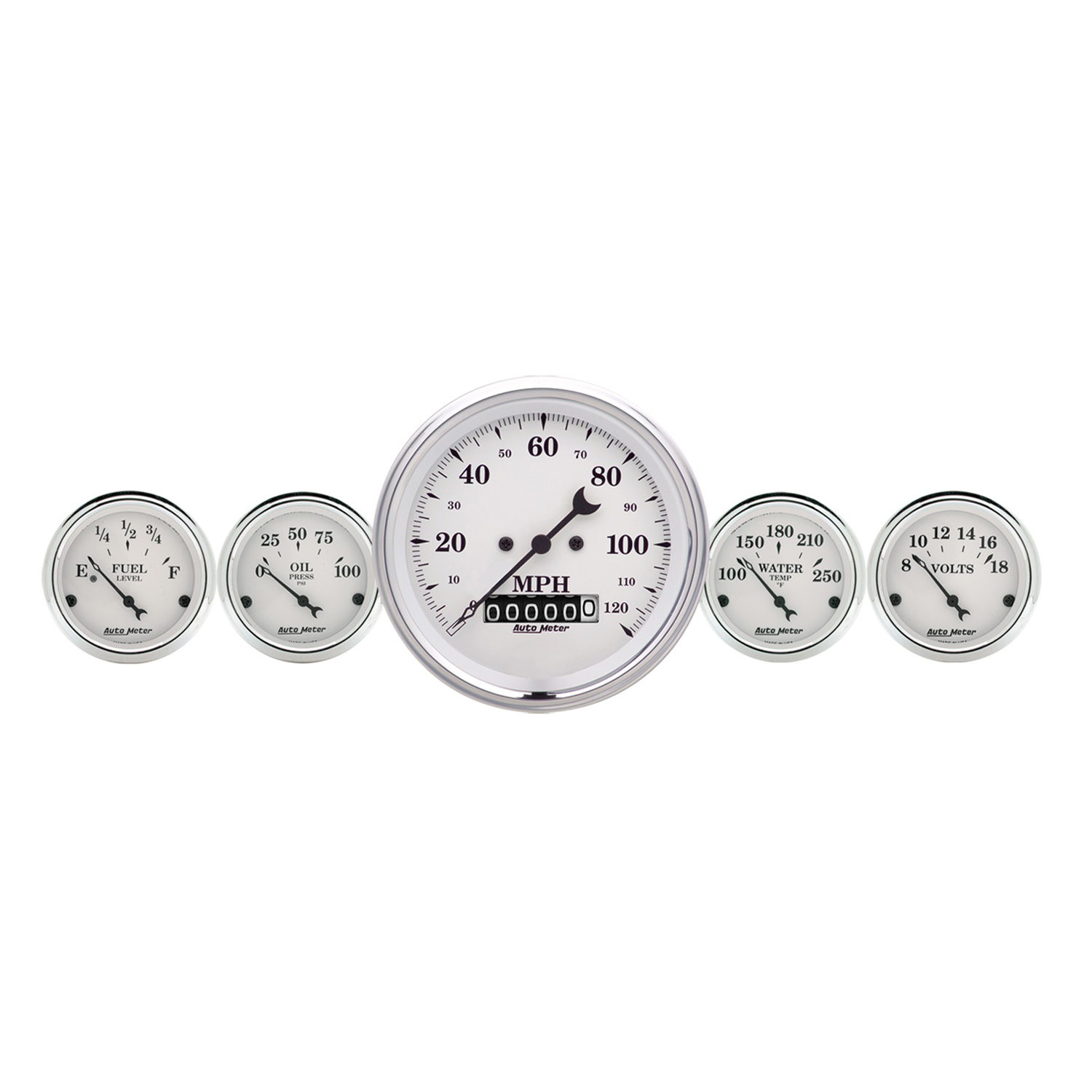 AUTOMETER 5pc Gauge Kit 3 3/8" & 2 1/16", Elec. Speedometer, Old Tyme White